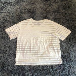 White and brown striped medium cropped t-shirt